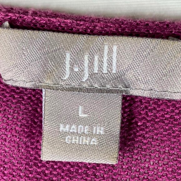 J.Jill Large 12 14 Open Cardigan Sweater Pink Magenta Linen Blend Pockets - Picture 3 of 4